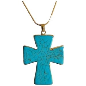 Turquoise Gold Cross Necklace Box Southwest Western Boho Pendant Necklace Faith
